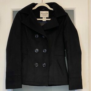 American Rag Hooded Black Double-Breasted Peacoat